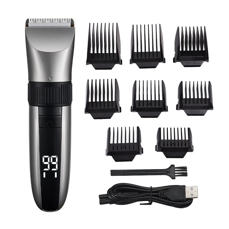 Cordless Electric Hair Clipper with LED Display - 8 Blue Adjustable Lengths