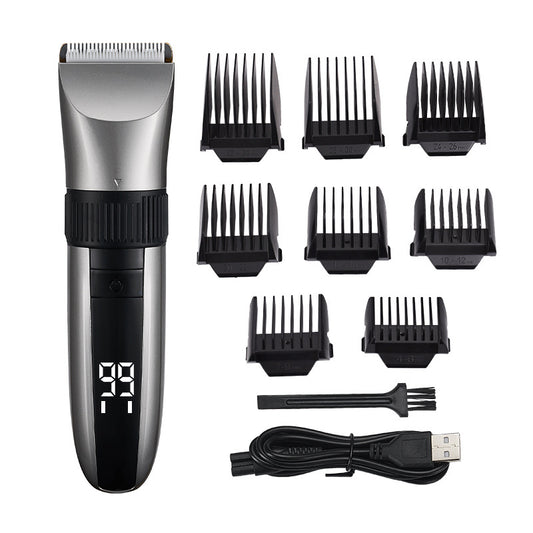 Cordless Electric Hair Clipper with LED Display - 8 Blue Adjustable Lengths