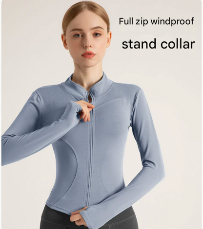 M Blue High-Stretch Slim Fit Yoga Jacket - Full Zip Workout Sports Jacket for Women