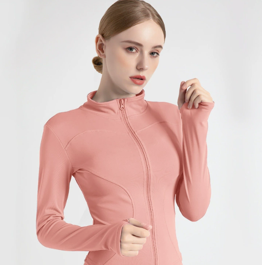 S Pink High-Stretch Slim Fit Yoga Jacket - Full Zip Workout Sports Jacket for Women