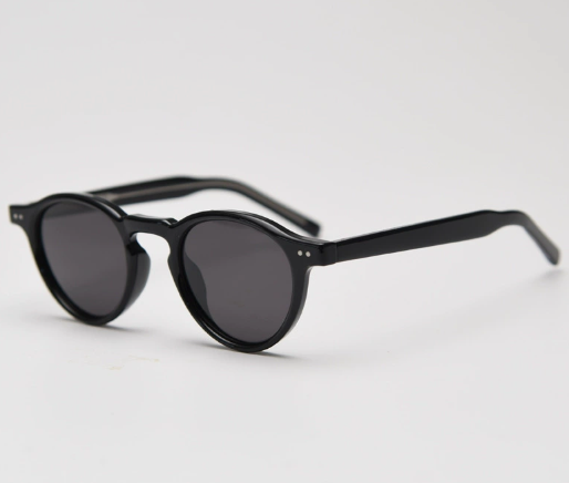 Black Retro Round Polarized Sunglasses - Black Frame - Fashion UV Protection