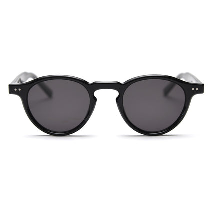 Black Retro Round Polarized Sunglasses - Black Frame - Fashion UV Protection