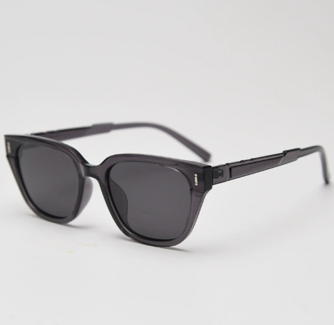 Transparent Gray All Gray Retro Small Frame Sunglasses - Black - UV Protection