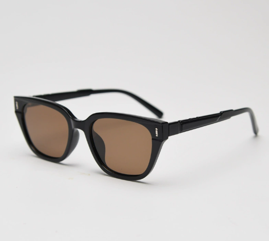 Bright Black Whole Tea Retro Small Frame Sunglasses - Black - UV Protection