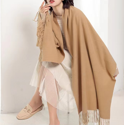 Camel 2 PCS Skin Red Solid Color Scarf Shawl with Tassels - Warm Korean Style Wrap (180cm x 70cm)