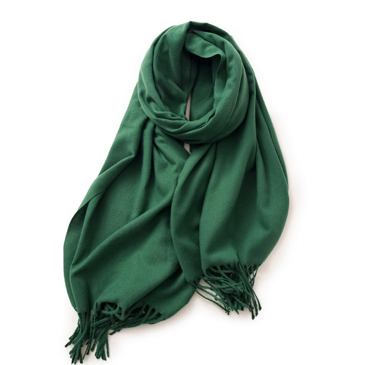 Green 2 PCS Skin Red Solid Color Scarf Shawl with Tassels - Warm Korean Style Wrap (180cm x 70cm)