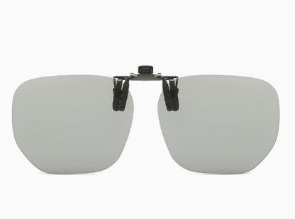 Grey to Dark Grey 2-Piece Flip-Up Sunglasses Clip-On Set for Glasses - UV-Protective Square Polarized Lenses for Driving
