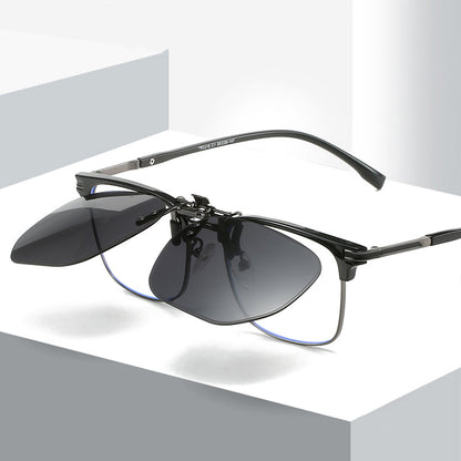 Grey to Dark Grey 2-Piece Flip-Up Sunglasses Clip-On Set for Glasses - UV-Protective Square Polarized Lenses for Driving