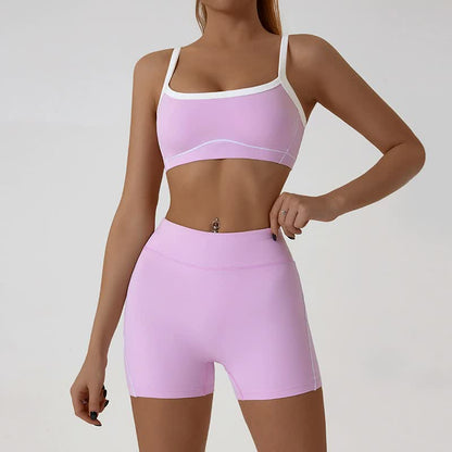 Pink Sporty Yoga Set with Contrast Spaghetti Straps - Slim Fit Outdoor Fitness Wear - Size XL