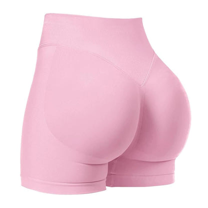 Pink High-Waisted Yoga Shorts for Women, Butt-Lifting Fitness Running Shorts, Sports Leggings for Workout, Size S