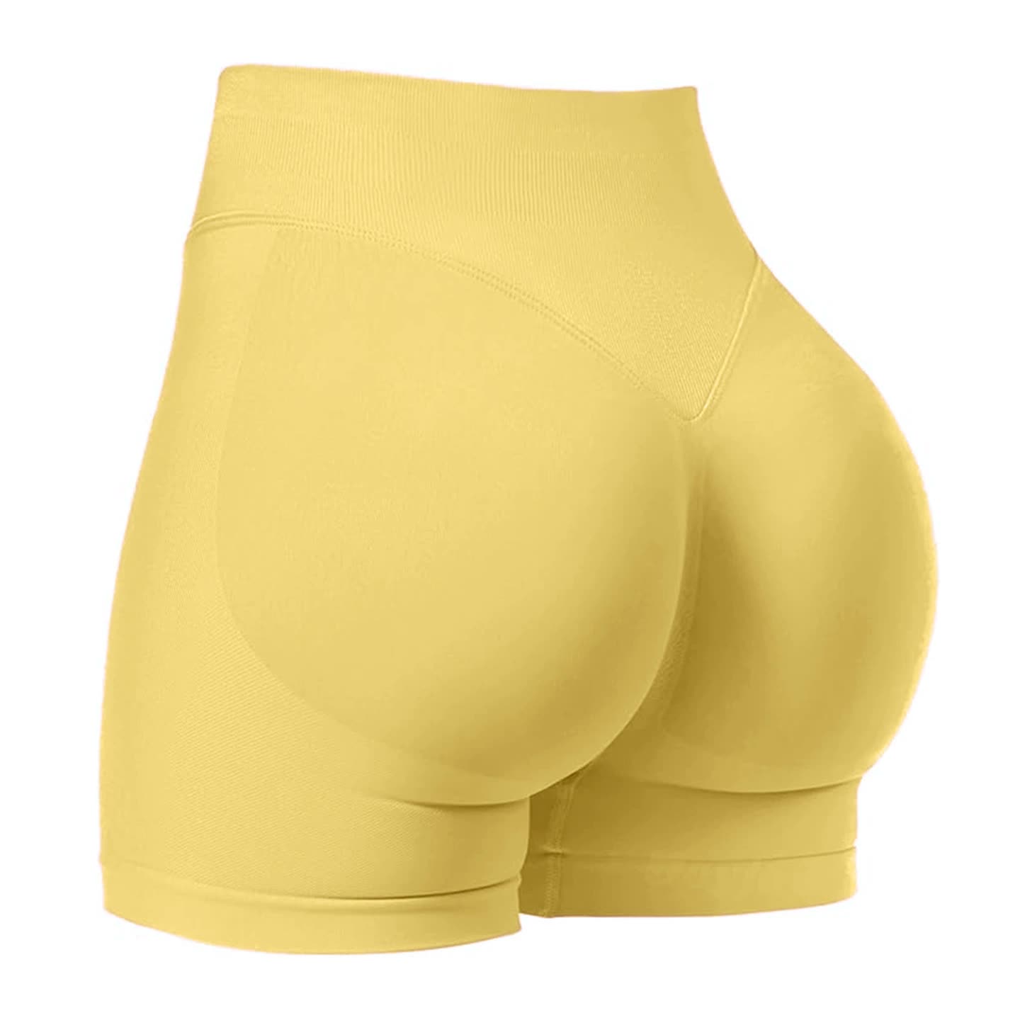 Yellow High-Waisted Yoga Shorts for Women, Butt-Lifting Fitness Running Shorts, Sports Leggings for Workout, Size S