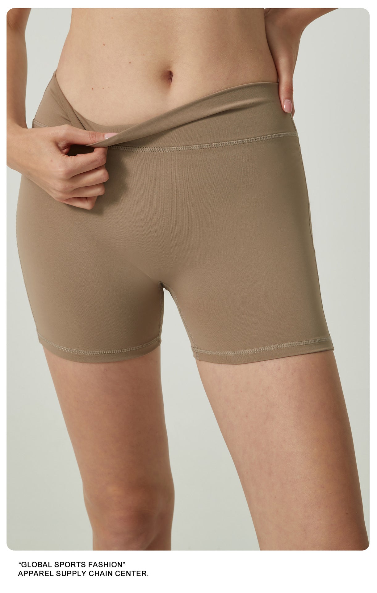 Khaki High-Waisted Yoga Shorts with Pockets for Women – Butt-Lifting, Breathable, and Comfortable Activewear S