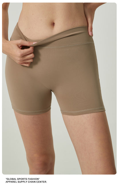 Khaki High-Waisted Yoga Shorts with Pockets for Women – Butt-Lifting, Breathable, and Comfortable Activewear S