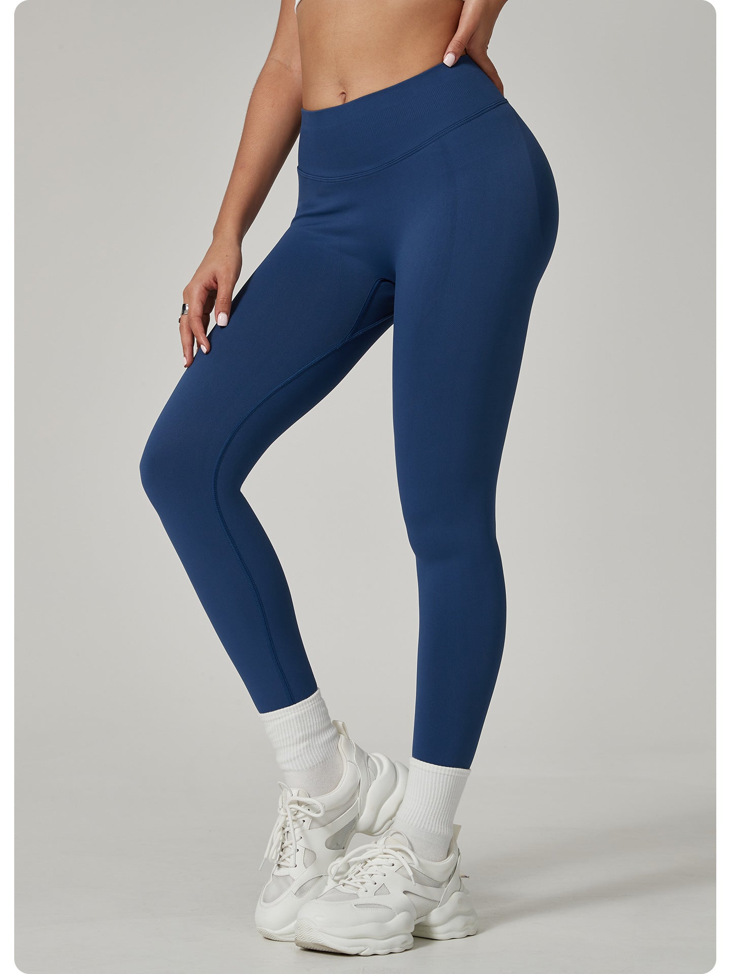 Dark Blue High-Waisted Butt Lift Yoga Pants for Women - Peach Hip Design, Full-Length Leggings, Workout and Fitness Activewear size S