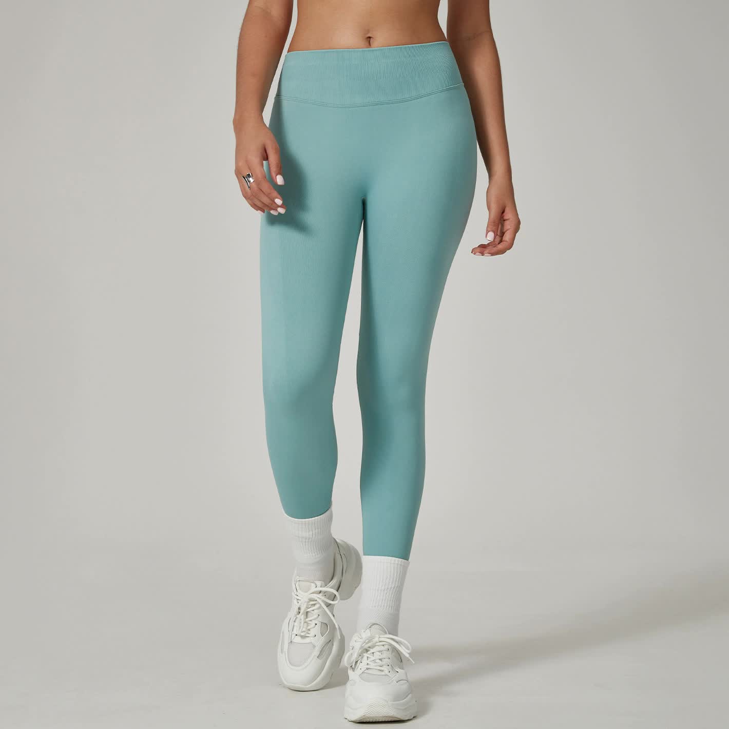 Light Blue High-Waisted Butt Lift Yoga Pants for Women - Peach Hip Design, Full-Length Leggings, Workout and Fitness Activewear size S