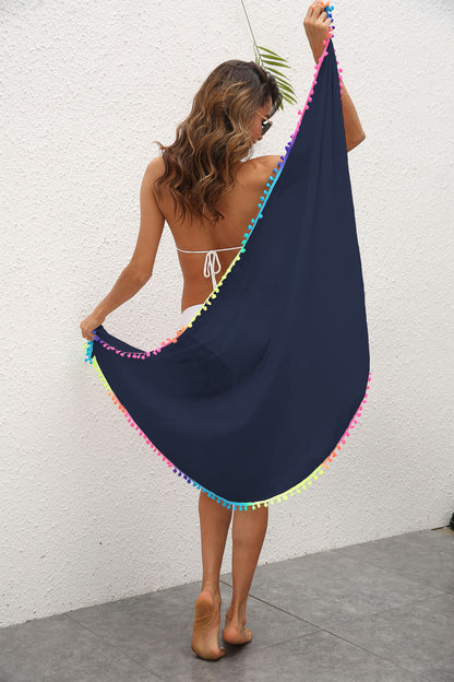 Blue Summer Sun Protection Sarong - Women's Beach Cover-Up with Tassels 68x163cm