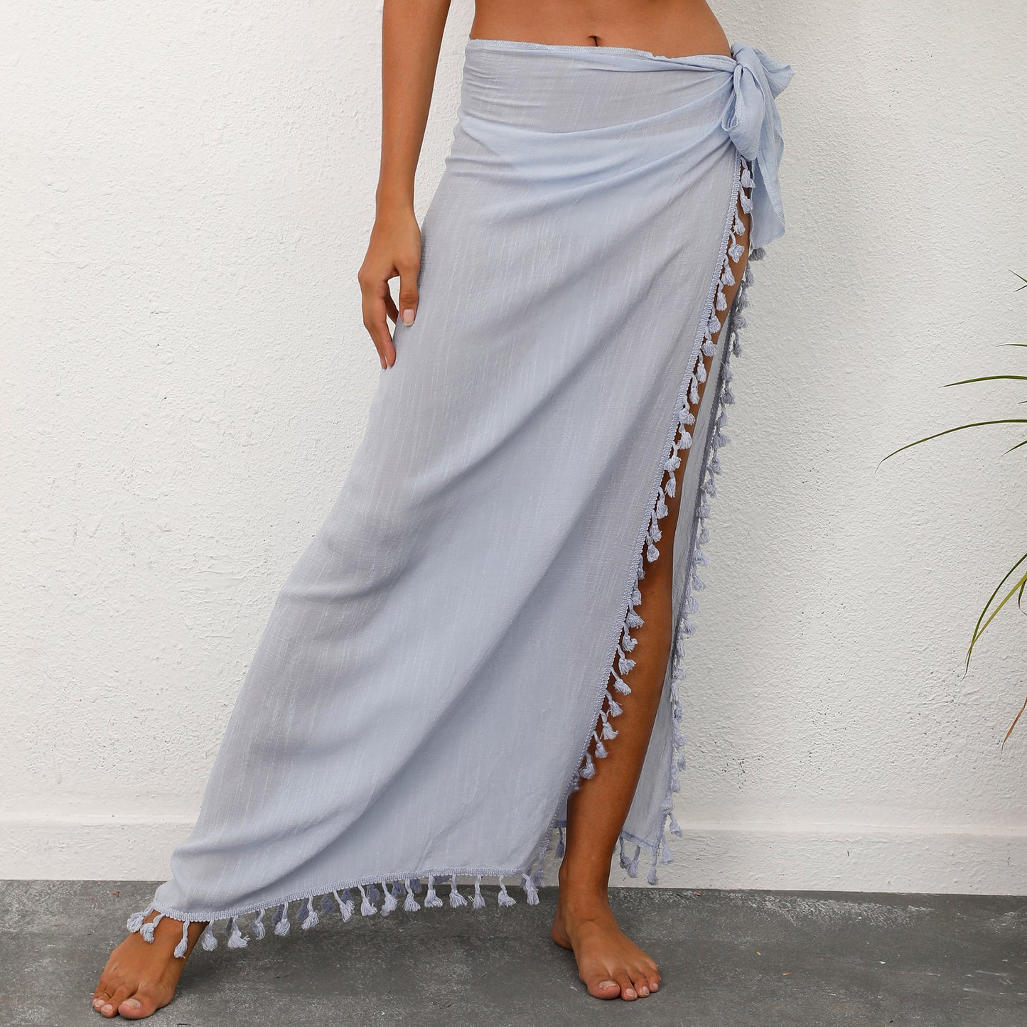 Light blue Lightweight Tassel Sarong - Sexy Beach Skirt Cover-Up 104x86cm