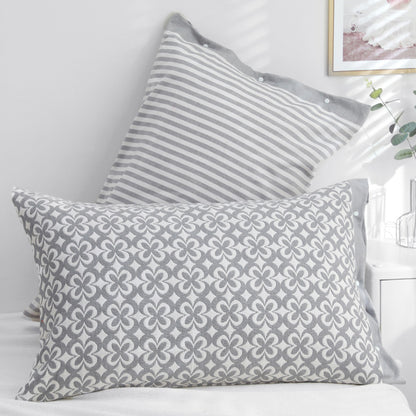 Gray petals Snap-On Cotton Gauze Pillowcase Set - Full Coverage, Non-Slip, Easy Closure (One pair without pillow core)