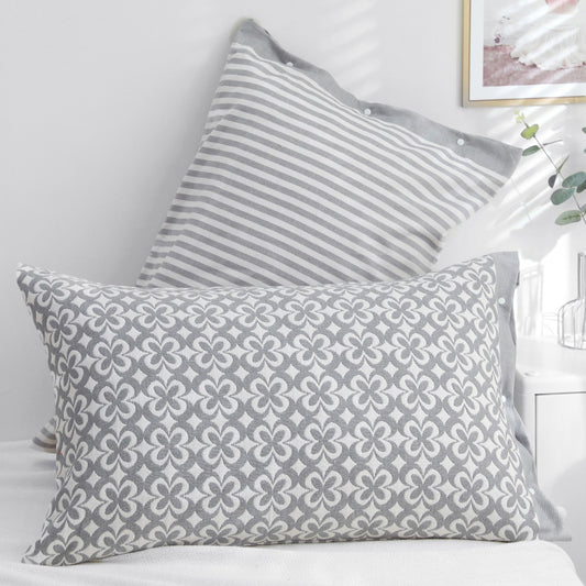 Gray petals Snap-On Cotton Gauze Pillowcase Set - Full Coverage, Non-Slip, Easy Closure (One pair without pillow core)