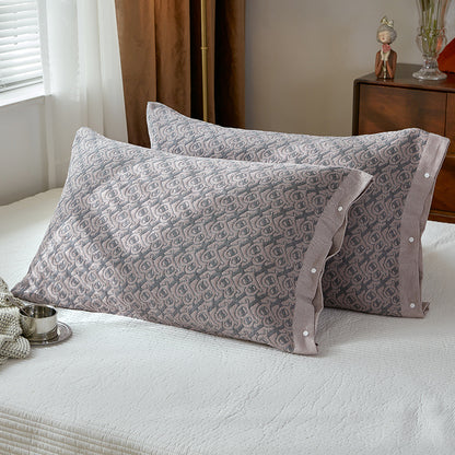 Brown B pattern Snap-On Cotton Gauze Pillowcase Set - Full Coverage, Non-Slip, Easy Closure (One pair without pillow core)