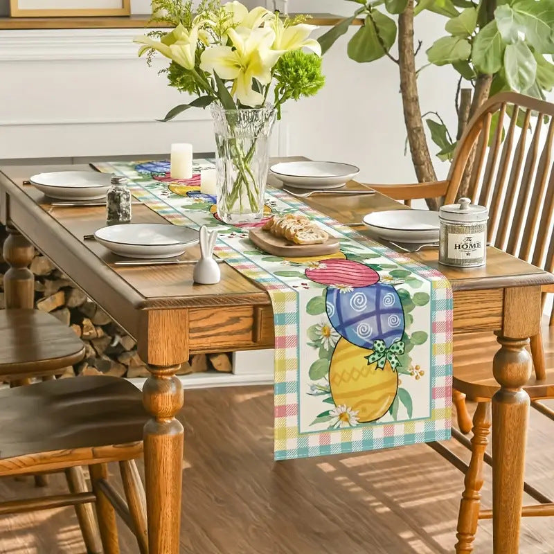 Easter Table Runner - Linen Bunny Decoration, 72-Inch Set of 2 (Style 2)