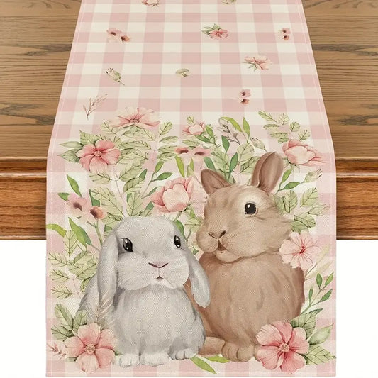 Easter Table Runner - Linen Bunny Decoration, 72-Inch Set of 2 (Style 3)