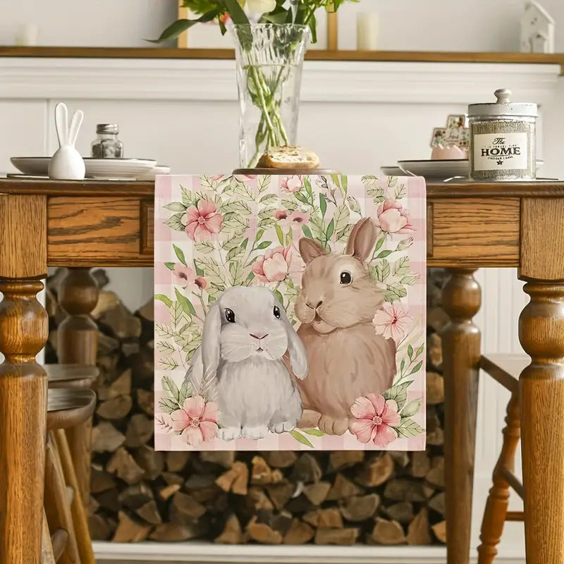 Easter Table Runner - Linen Bunny Decoration, 72-Inch Set of 2 (Style 3)