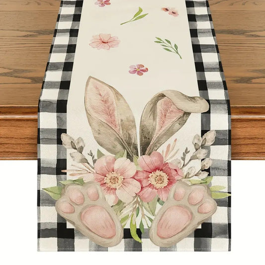 Easter Table Runner - Linen Bunny Decoration, 72-Inch Set of 2 (Style 4)