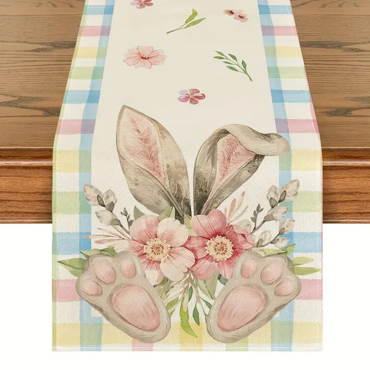 Easter Table Runner - Linen Bunny Decoration, 72-Inch Set of 2 (Style 5)