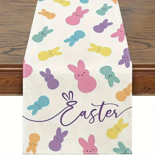 Easter Table Runner - Linen Bunny Decoration, 72-Inch Set of 2 (Style 6)