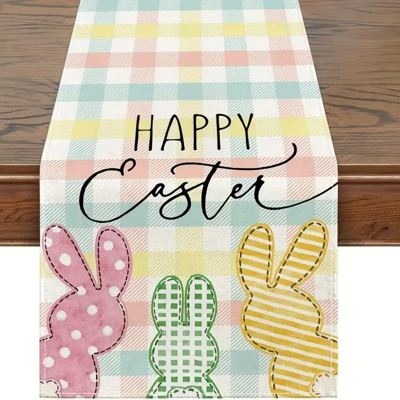 Easter Table Runner - Linen Bunny Decoration, 72-Inch Set of 2 (Style 7)