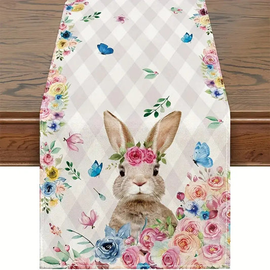 Easter Table Runner - Linen Bunny Decoration, 72-Inch Set of 2 (Style 8)