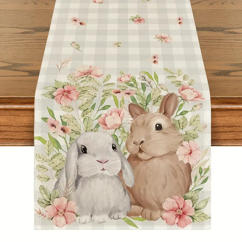 Easter Table Runner - Linen Bunny Decoration, 72-Inch Set of 2 (Style 9)