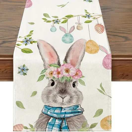 Easter Table Runner - Linen Bunny Decoration, 72-Inch Set of 2 (Style 10)