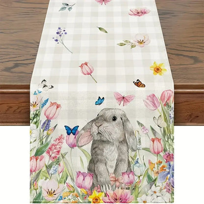 Easter Table Runner - Linen Bunny Decoration, 72-Inch Set of 2 (Style 11)