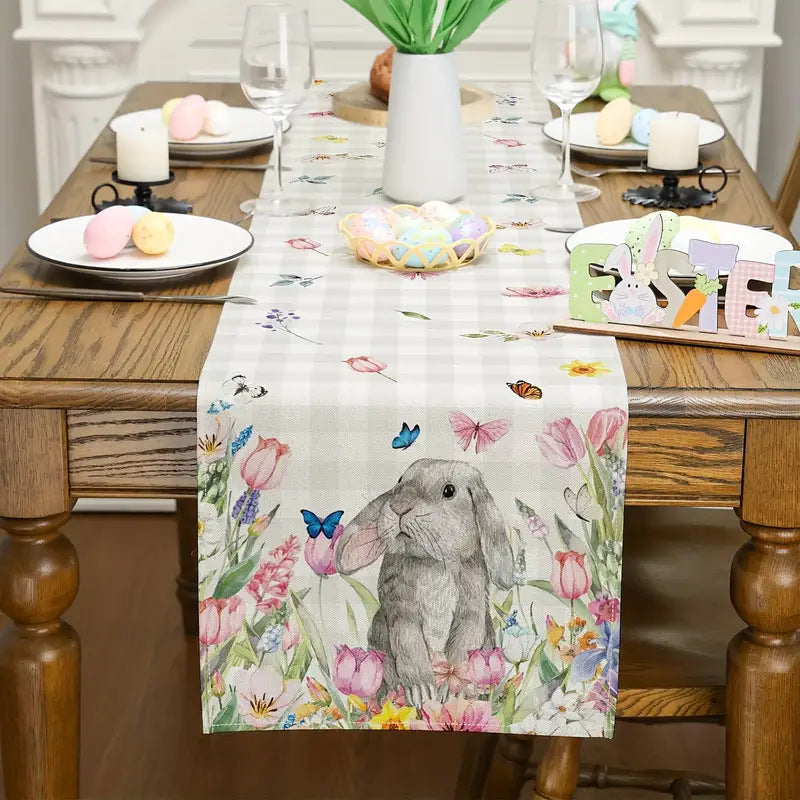 Easter Table Runner - Linen Bunny Decoration, 72-Inch Set of 2 (Style 11)