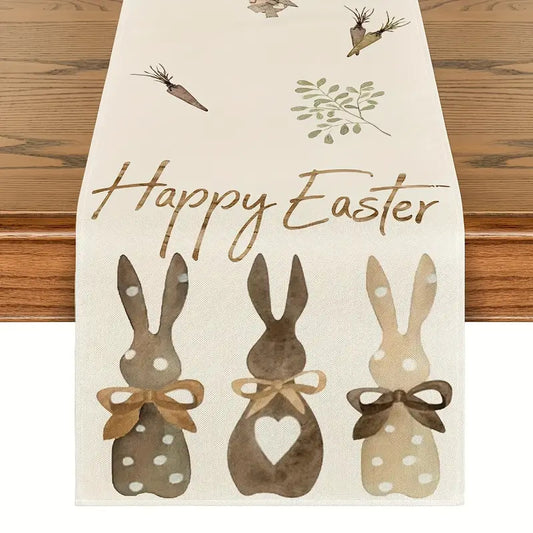 Easter Table Runner - Linen Bunny Decoration, 72-Inch Set of 2 (Style 12)