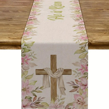 Easter Table Runner - Linen Bunny Decoration, 72-Inch Set of 2 (Style 13)