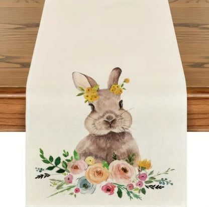 Easter Table Runner - Linen Bunny Decoration, 72-Inch Set of 2 (Style 14)