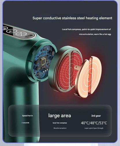 Black Mini Fascia Gun Muscle Massager with Pulse Heat - Deep Tissue Relaxation