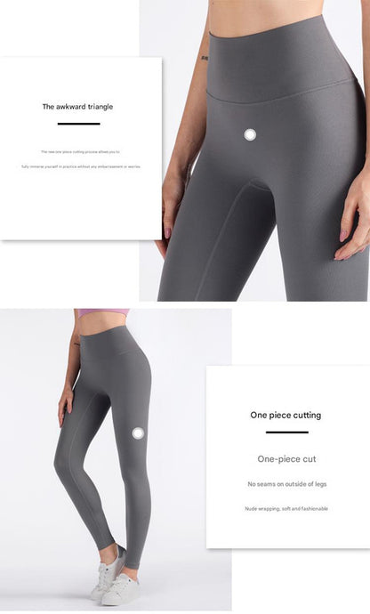 Size M Smoky Gray High-Waisted Seamless Yoga Pants for Women - Tummy Control, Butt Lifting & Back Waistband Pocket