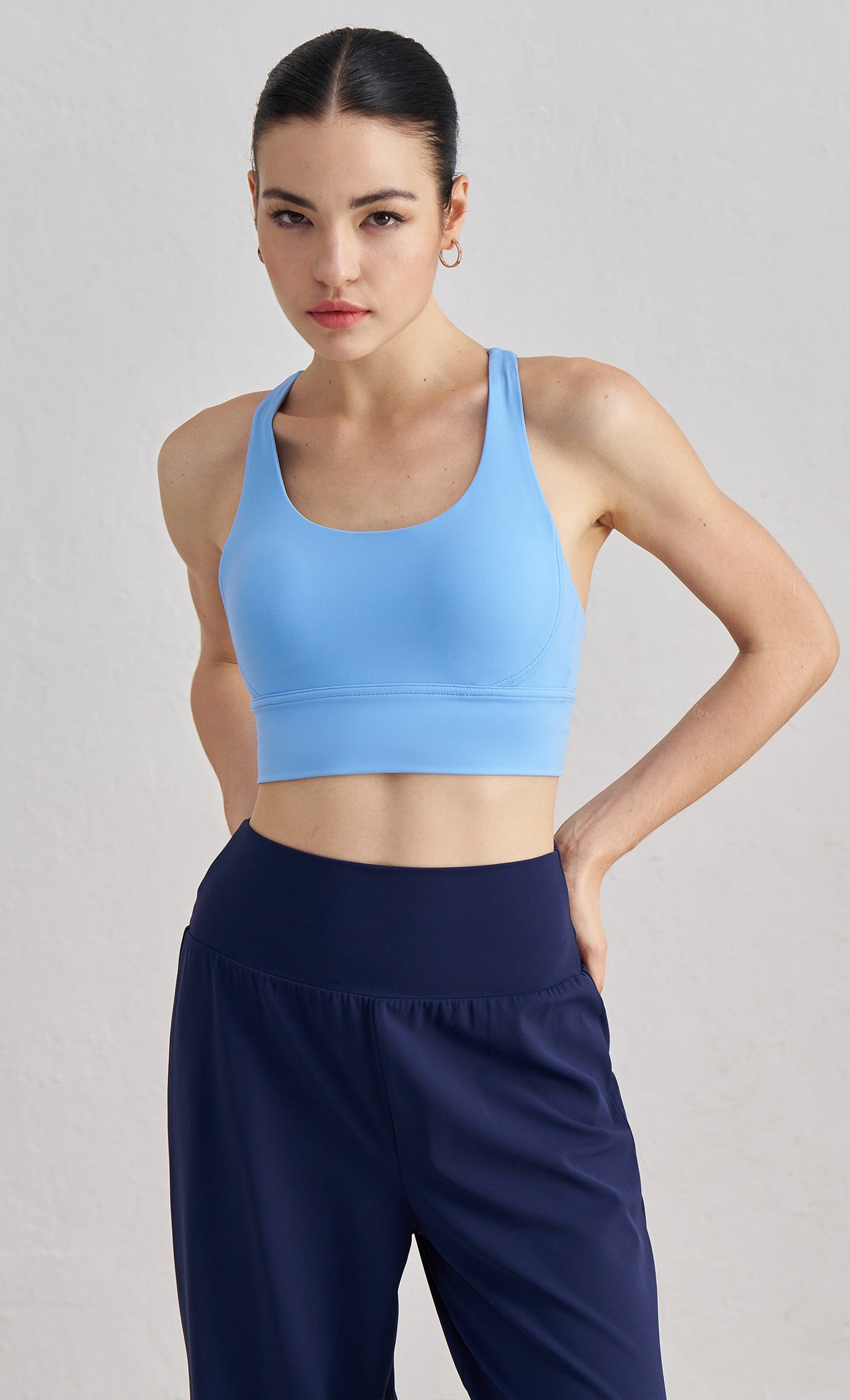 Size XL Light Blue Cross-Back Yoga Sports Bra for Women - High Support & Shockproof Fitness Bra