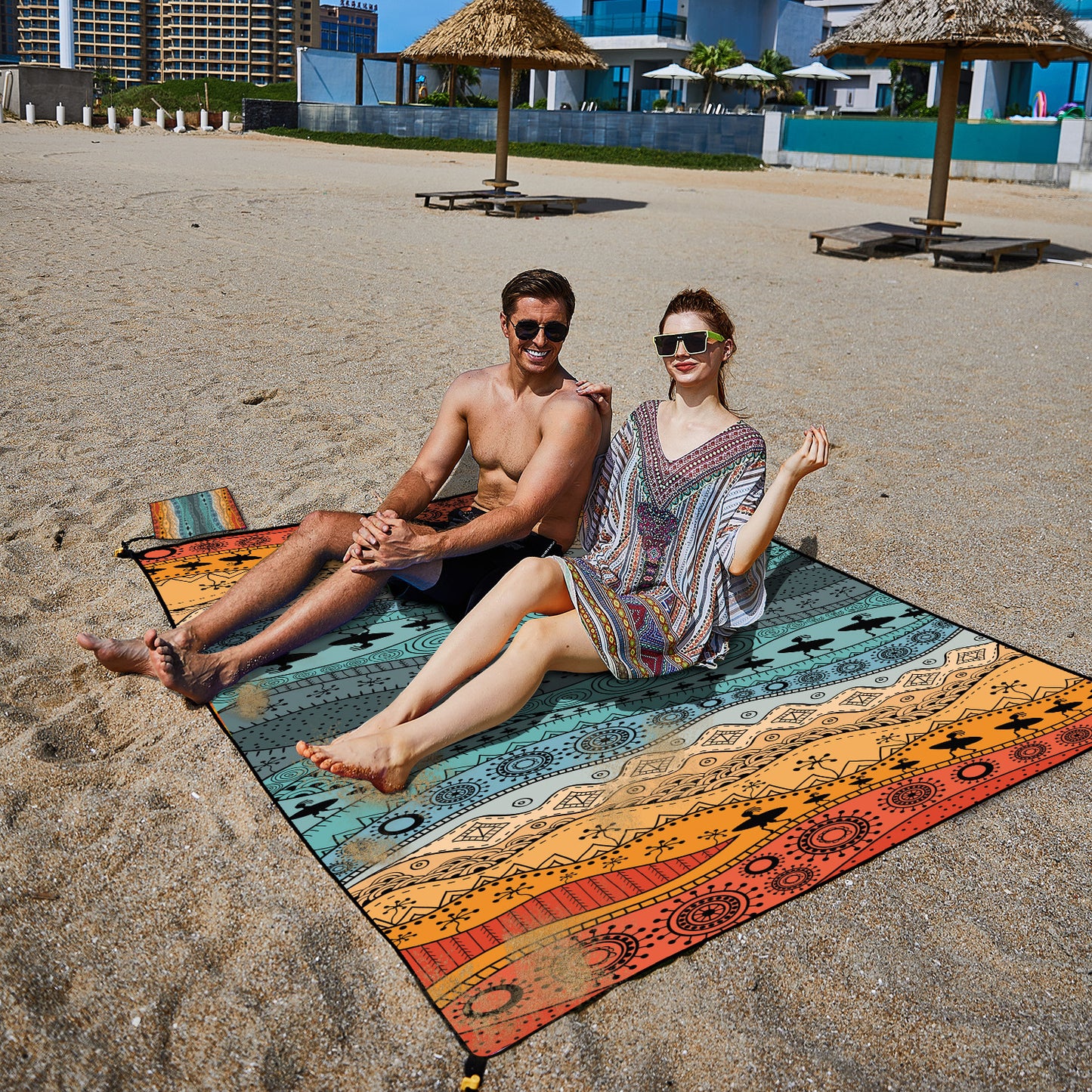 Style STD-001-6 Colorful Quick Dry Beach Mat Sand Proof Waterproof Outdoor Picnic Blanket - Compact & Lightweight