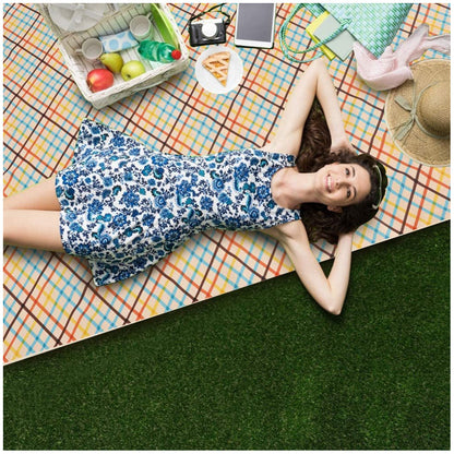 Green Stripes Stitching Premium Picnic Mat - Extra Thick & Waterproof Oxford Cloth Camping Blanket - 145x200cm