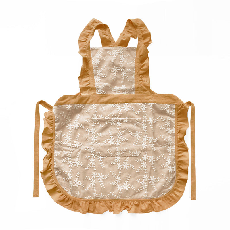 Yellow Ruffled Kitchen Apron with Floral Lace - Comfortable Baking & Crafting Apron