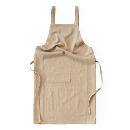 Khaki Cotton Linen H-Back Apron - Solid Color Kitchen Cooking Apron with Pocket