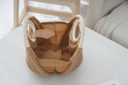 Off White Boho Circle Straw Bag - Stylish Woven Tote with Round Handles