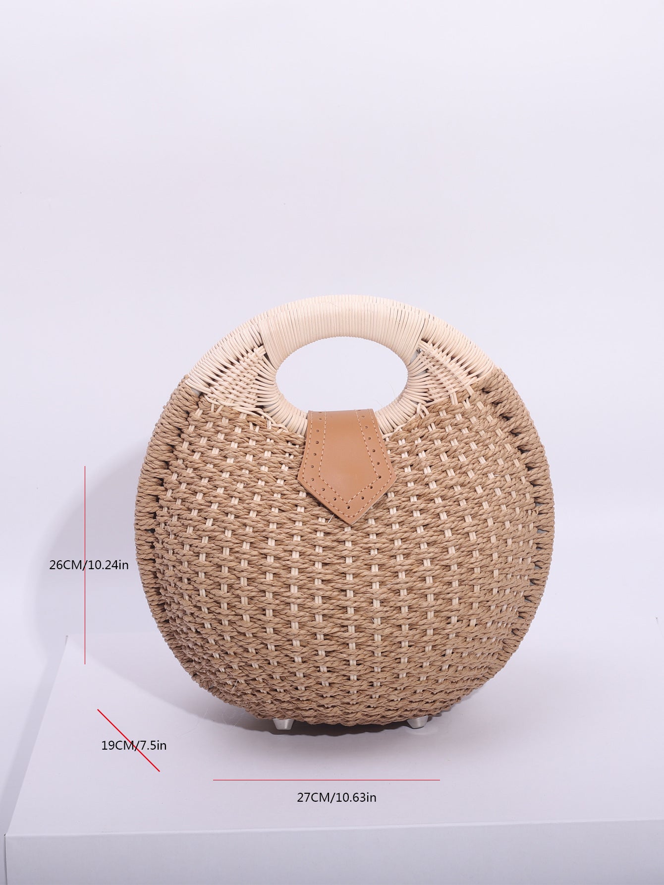 Off White Boho Circle Straw Bag - Stylish Woven Tote with Round Handles