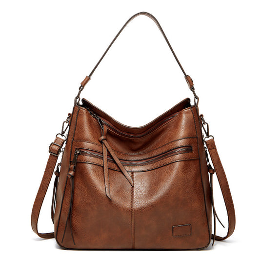 Brown Spacious & Stylish  PU Leather Tote Bag -  Versatile Shoulder/Crossbody