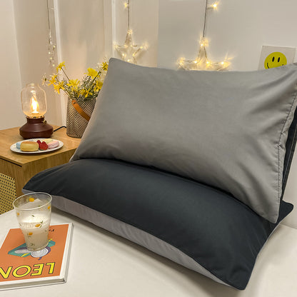 Dark Grey And Light Grey Washed Cotton Pillowcase Set - Solid Color, Simple Two-Tone Design, 48x74cm (Pair)